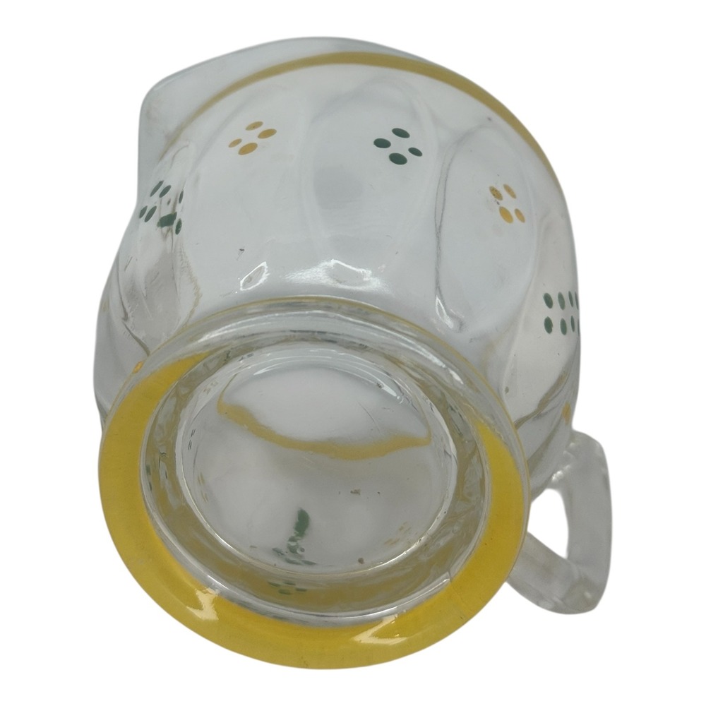 Vintage Hand Painted Glass Creamer Pitcher Yellow Green Dots Paneled Clear Glass - Picture 6 of 6